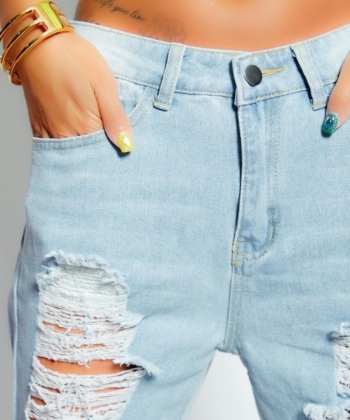 babyShoop（ベイビーシュープ）の「ハードクラッシュデニムワイドパンツ（デニムパンツ・レディース・ブルー・SMALL/LARGE/MEDIUM）」の2枚目の写真