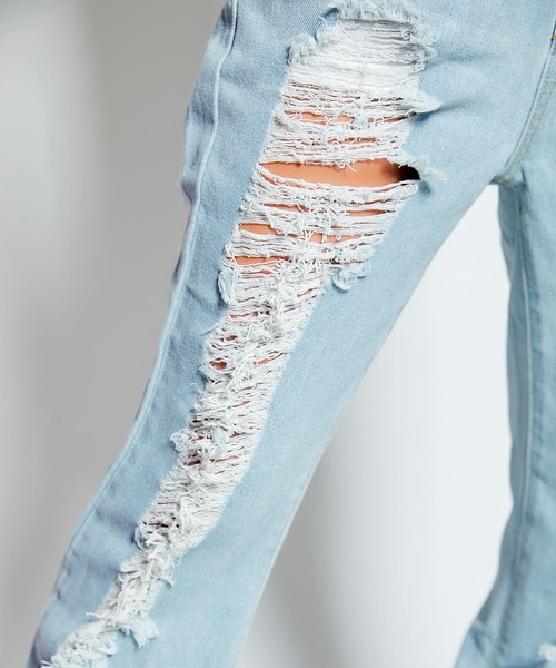 babyShoop（ベイビーシュープ）の「ハードクラッシュデニムワイドパンツ（デニムパンツ・レディース・ブルー・SMALL/LARGE/MEDIUM）」の7枚目の写真