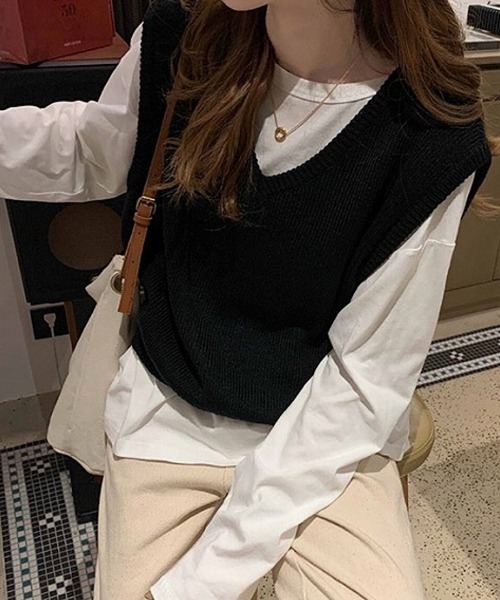 Cham.（チャム）の「シンプルＶネックベスト（ベスト・レディース・ブラック/ネイビー/ブラウン/マスタード/ピンク・F）」の17枚目の写真