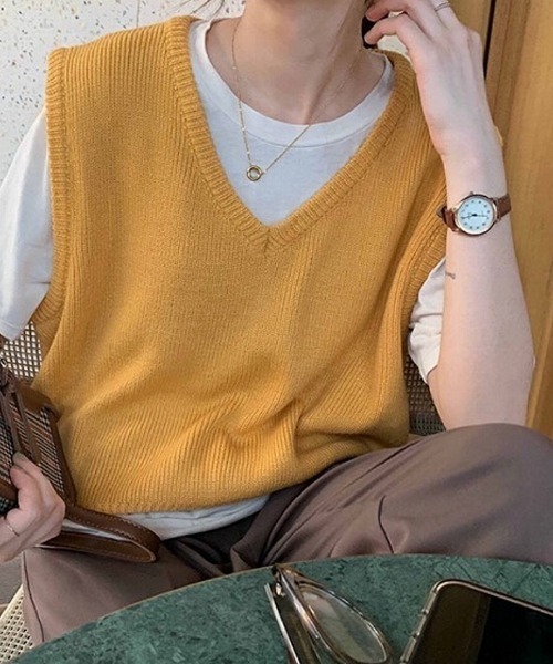 Cham.（チャム）の「シンプルＶネックベスト（ベスト・レディース・ブラック/ネイビー/ブラウン/マスタード/ピンク・F）」の16枚目の写真