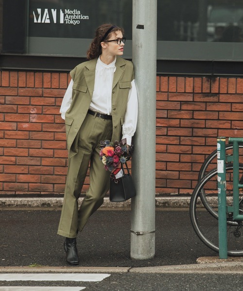 BONLECILL（ボンルシール）の「【セットアップ対応】ハイウエストセンタープレスベイカーパンツ（その他パンツ・レディース・ブラック/ベージュ/カーキ/アイボリー・S/M/L）」の13枚目の写真