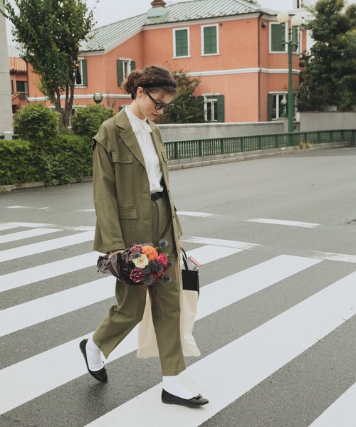 BONLECILL（ボンルシール）の「【セットアップ対応】ハイウエストセンタープレスベイカーパンツ（その他パンツ・レディース・ブラック/ベージュ/カーキ/アイボリー・S/M/L）」の12枚目の写真