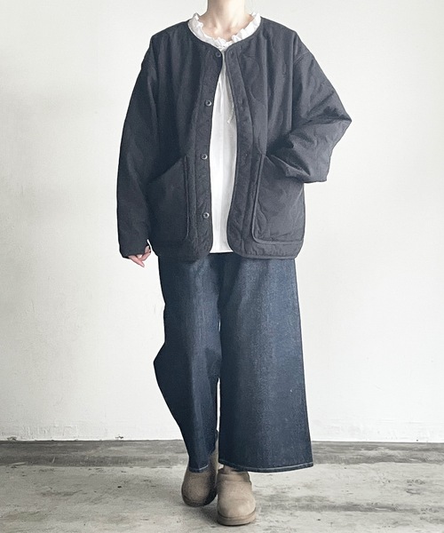 COMMON WARE（コモンウェアー）の「COMMONWARE:N/C RIPSTOP QUILTING LINER BLOUSON/NCリップストップ瓢箪キルトライナーブルゾン（ミリタリージャケット・レディース・ベージュ/ブラック/カーキ・L/XL/M）」の6枚目の写真