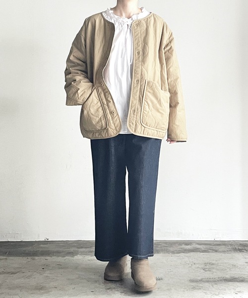 COMMON WARE（コモンウェアー）の「COMMONWARE:N/C RIPSTOP QUILTING LINER BLOUSON/NCリップストップ瓢箪キルトライナーブルゾン（ミリタリージャケット・レディース・ベージュ/ブラック/カーキ・L/XL/M）」の14枚目の写真