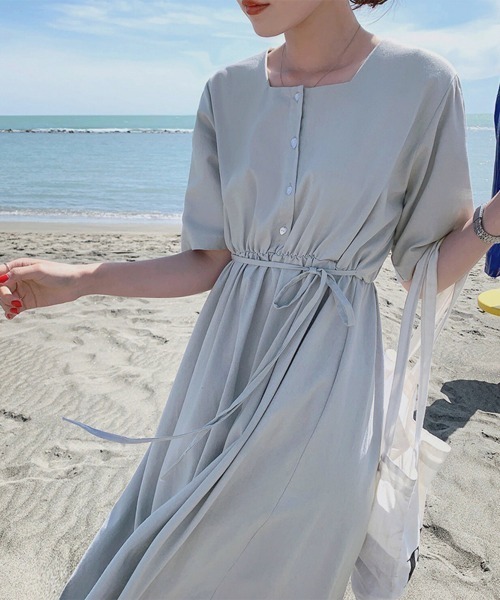 PRIVATE BEACH(プライベートビーチ)の「ウエストリボンスクエアネックワンピース(ワンピース・レディース・ネイビー/ベージュ/ライトブルー/ライトグリーン・S/M/L)」の22枚目の写真
