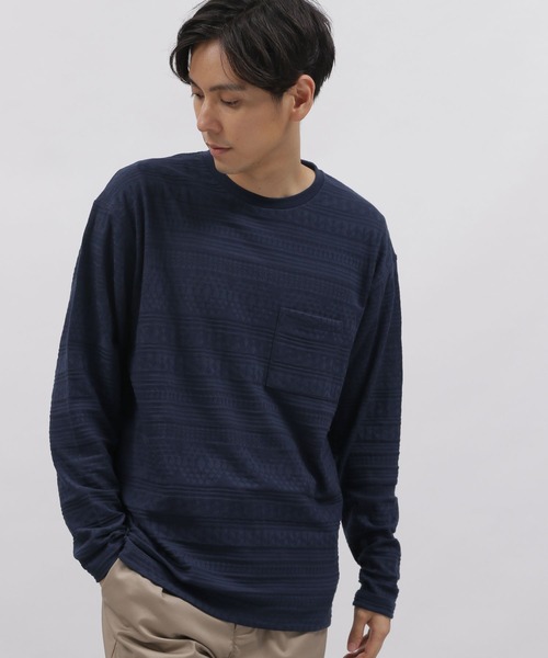 LAKOLE(ラコレ)の「TCジャカードロングTシャツ / 134893(Tシャツ/カットソー・メンズ・ホワイト/ネイビー/チャコール・X-LARGE/MEDIUM/LARGE)」の3枚目の写真