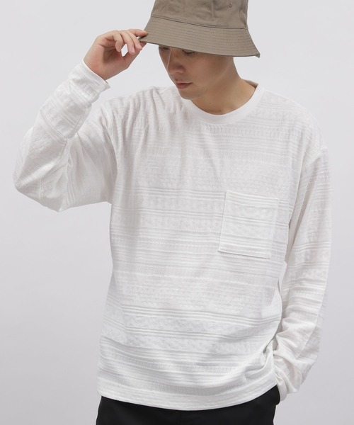 LAKOLE(ラコレ)の「TCジャカードロングTシャツ / 134893(Tシャツ/カットソー・メンズ・ホワイト/ネイビー/チャコール・X-LARGE/MEDIUM/LARGE)」の2枚目の写真