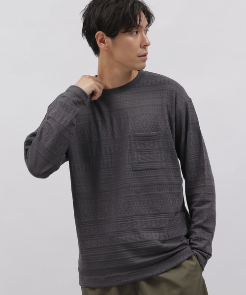 LAKOLE(ラコレ)の「TCジャカードロングTシャツ / 134893(Tシャツ/カットソー・メンズ・ホワイト/ネイビー/チャコール・X-LARGE/MEDIUM/LARGE)」の1枚目の写真