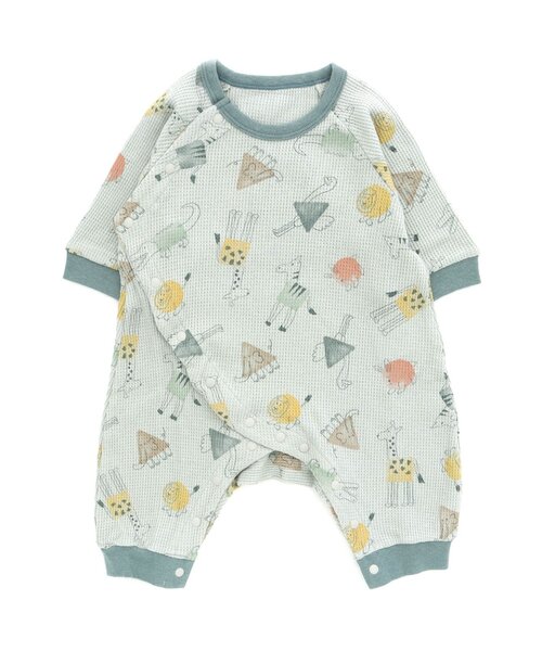 Ampersand（アンパサンド）の「どうぶつまるさんかくしかく柄カバーオール（ロンパース・キッズ・ベージュ/サックスブルー・80/70/60）」の2枚目の写真