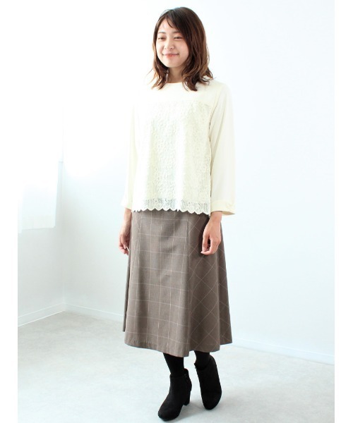 fleur by mint breeze（フルールバイミントブリーズ）の「【M～5L 大きいサイズ】チェック柄 切替 マーメードスカート（スカート・レディース・ネイビー/ブラウン・L/LL/3L/5L/4L/M）」の10枚目の写真