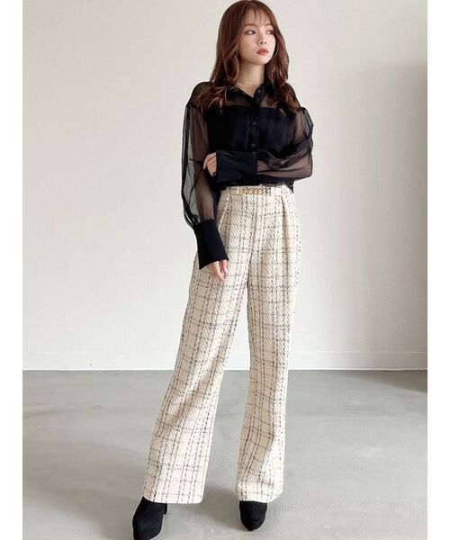 RESEXXY（リゼクシー）の「スクエアチェーンツイードハイウエストパンツ（その他パンツ・レディース・ホワイト/ブラック・FREE）」の3枚目の写真