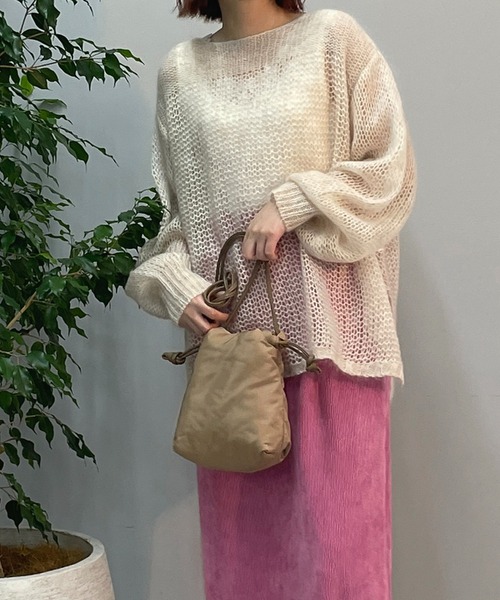 un dix cors(アンディコール)の「ヘルシーな大人ニット モヘア混透かし編みニット(ニット/セーター・レディース・アイボリー/ミント/ブラック・FREE)」の2枚目の写真