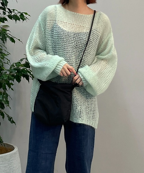 un dix cors(アンディコール)の「ヘルシーな大人ニット モヘア混透かし編みニット(ニット/セーター・レディース・アイボリー/ミント/ブラック・FREE)」の1枚目の写真