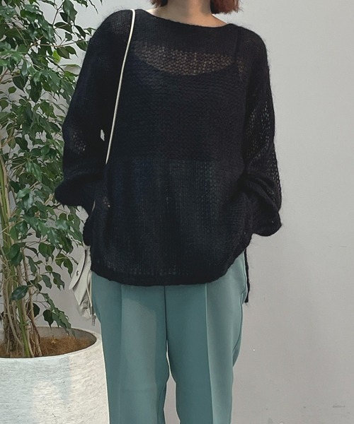 un dix cors(アンディコール)の「ヘルシーな大人ニット モヘア混透かし編みニット(ニット/セーター・レディース・アイボリー/ミント/ブラック・FREE)」の3枚目の写真