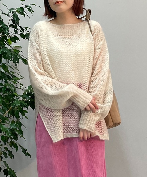 un dix cors(アンディコール)の「ヘルシーな大人ニット モヘア混透かし編みニット(ニット/セーター・レディース・アイボリー/ミント/ブラック・FREE)」の4枚目の写真