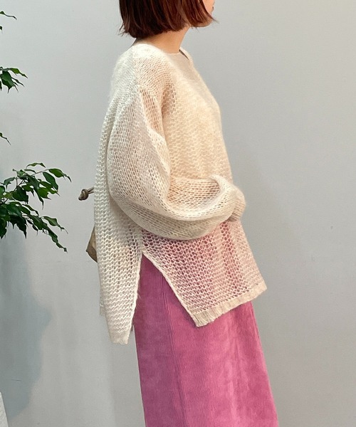un dix cors(アンディコール)の「ヘルシーな大人ニット モヘア混透かし編みニット(ニット/セーター・レディース・アイボリー/ミント/ブラック・FREE)」の11枚目の写真