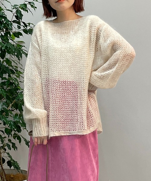 un dix cors(アンディコール)の「ヘルシーな大人ニット モヘア混透かし編みニット(ニット/セーター・レディース・アイボリー/ミント/ブラック・FREE)」の10枚目の写真