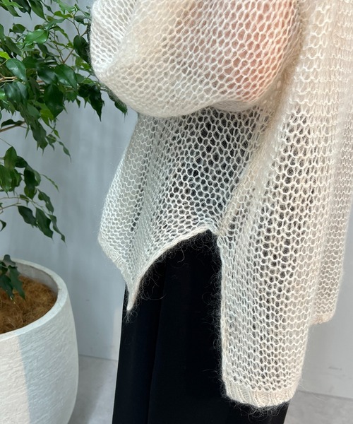 un dix cors(アンディコール)の「ヘルシーな大人ニット モヘア混透かし編みニット(ニット/セーター・レディース・アイボリー/ミント/ブラック・FREE)」の18枚目の写真