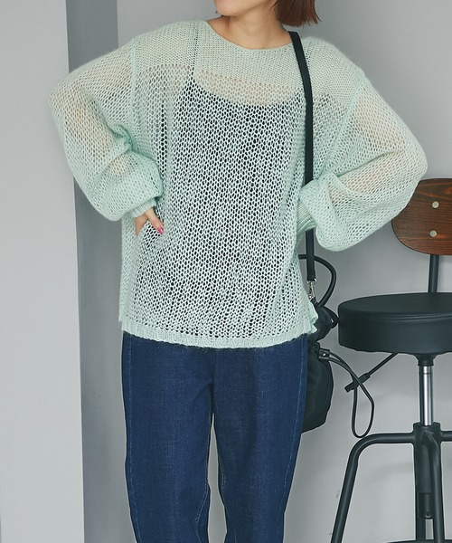 un dix cors(アンディコール)の「ヘルシーな大人ニット モヘア混透かし編みニット(ニット/セーター・レディース・アイボリー/ミント/ブラック・FREE)」の8枚目の写真