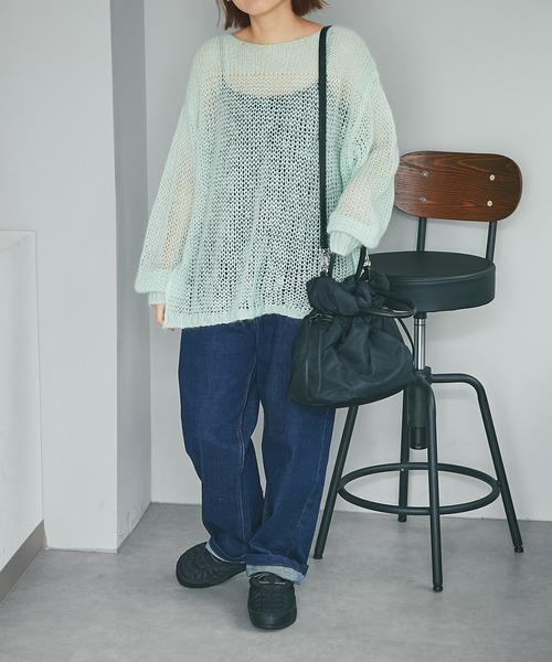 un dix cors(アンディコール)の「ヘルシーな大人ニット モヘア混透かし編みニット(ニット/セーター・レディース・アイボリー/ミント/ブラック・FREE)」の9枚目の写真