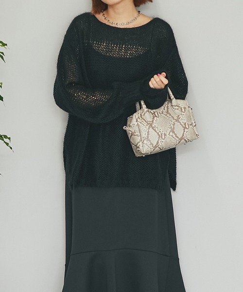 un dix cors(アンディコール)の「ヘルシーな大人ニット モヘア混透かし編みニット(ニット/セーター・レディース・アイボリー/ミント/ブラック・FREE)」の6枚目の写真