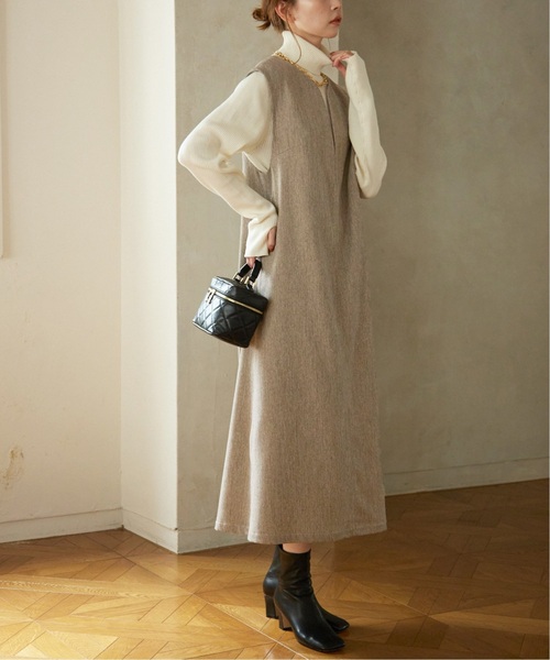 新品 SLOBE IENA PEヘリンボーンキーネックワンピース SLOBE IENA（スローブイエナ）の「《追加》PEヘリンボーンキーネック