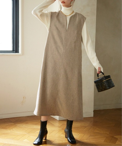 SLOBE IENA ループツイードキーネックワンピース セール】ループツイードキーネックワンピース（ワンピース