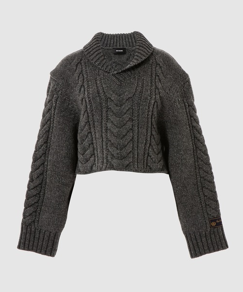 WE11DONE(ウェルダン)の「SHAWL COLLAR CABLE CROP SWEATER(ニット/セーター・レディース・アイボリー/グレー・S)」の2枚目の写真