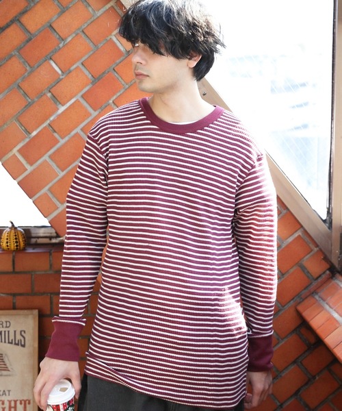 JEMORGAN(ジェーイーモーガン)の「JEMORGAN ワッフルボーダー長袖Tシャツ(Tシャツ/カットソー・メンズ・グリーン系その他/ワイン系/ネイビー系/グレー系その他・SMALL/MEDIUM/X-LARGE/LARGE)」の1枚目の写真