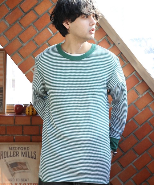 JEMORGAN(ジェーイーモーガン)の「JEMORGAN ワッフルボーダー長袖Tシャツ(Tシャツ/カットソー・メンズ・グリーン系その他/ワイン系/ネイビー系/グレー系その他・SMALL/MEDIUM/X-LARGE/LARGE)」の3枚目の写真