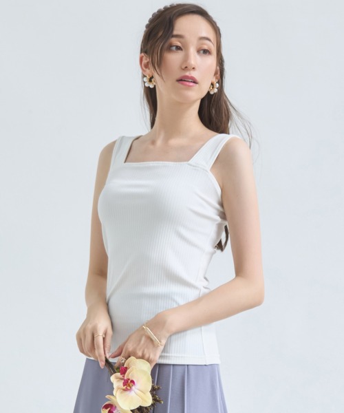 DRESS PLUS(ドレスプラス)の「タンクトップ インナー レディース キャミソール リブタンク(タンクトップ・レディース・オフホワイト/バイオレット/チャコールアッシュ/ブラック/ラベンダー/グレイッシュベージュ/グレイッシュブルー/アーミー・L/M)」の2枚目の写真