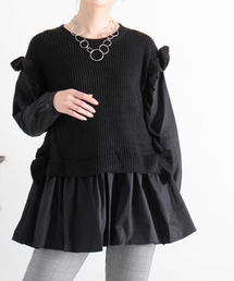 フレア裾の重ね着風ニットトップス