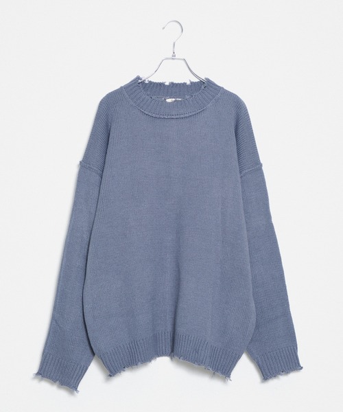 THE HITSS（ヒッツ）の「【THE HITSS】オーバーサイズ アクリルバルキー ダメージ モックネック ニットプルオーバー（ニット/セーター・メンズ・チャコール/モカ/オフホワイト/サックスブルー・M/L）」の4枚目の写真