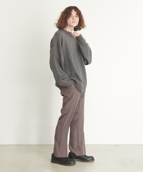 THE HITSS（ヒッツ）の「【THE HITSS】オーバーサイズ アクリルバルキー ダメージ モックネック ニットプルオーバー（ニット/セーター・メンズ・チャコール/モカ/オフホワイト/サックスブルー・M/L）」の9枚目の写真