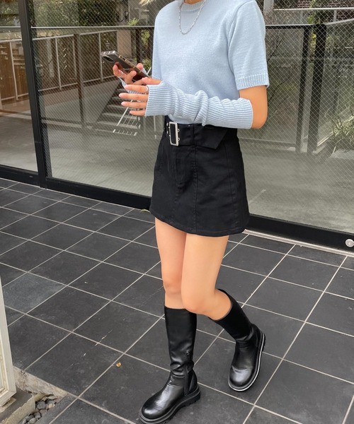 WEGO（ウィゴー）の「WEGO/ベルト付きミニスカパン（スカート・レディース・ブラック/ベージュ・FREE）」の7枚目の写真