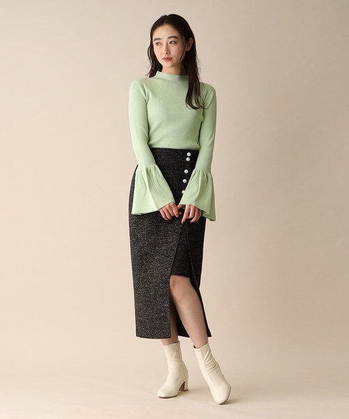 OPAQUE.CLIP（オペークドットクリップ）の「◆フレアスリーブリブニット（ニット/セーター・レディース・ライトグリーン/オフホワイト/ブラック・38）」の5枚目の写真