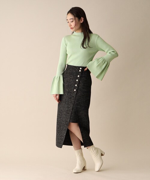 OPAQUE.CLIP（オペークドットクリップ）の「◆フレアスリーブリブニット（ニット/セーター・レディース・ライトグリーン/オフホワイト/ブラック・38）」の6枚目の写真