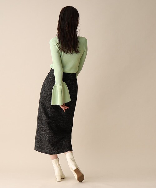 OPAQUE.CLIP（オペークドットクリップ）の「◆フレアスリーブリブニット（ニット/セーター・レディース・ライトグリーン/オフホワイト/ブラック・38）」の7枚目の写真