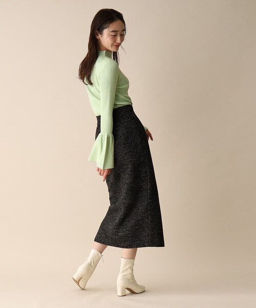 OPAQUE.CLIP（オペークドットクリップ）の「◆フレアスリーブリブニット（ニット/セーター・レディース・ライトグリーン/オフホワイト/ブラック・38）」の8枚目の写真