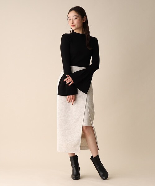 OPAQUE.CLIP（オペークドットクリップ）の「◆フレアスリーブリブニット（ニット/セーター・レディース・ライトグリーン/オフホワイト/ブラック・38）」の12枚目の写真