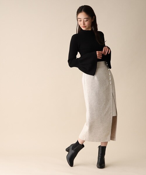 OPAQUE.CLIP（オペークドットクリップ）の「◆フレアスリーブリブニット（ニット/セーター・レディース・ライトグリーン/オフホワイト/ブラック・38）」の13枚目の写真