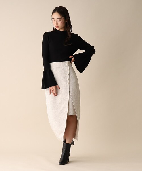 OPAQUE.CLIP（オペークドットクリップ）の「◆フレアスリーブリブニット（ニット/セーター・レディース・ライトグリーン/オフホワイト/ブラック・38）」の14枚目の写真