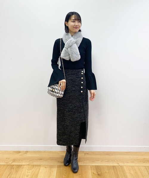 OPAQUE.CLIP（オペークドットクリップ）の「◆フレアスリーブリブニット（ニット/セーター・レディース・ライトグリーン/オフホワイト/ブラック・38）」の19枚目の写真