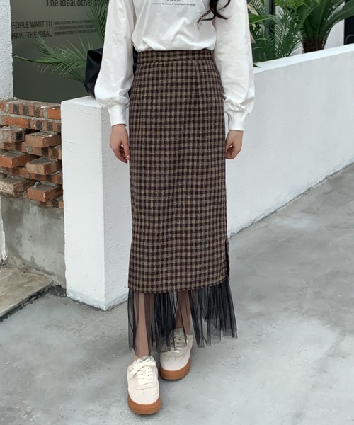 ABITOKYO（アビトーキョー）の「ハイウエストメッシュ切替チェック柄タイトスカート（スカート・レディース・グレー/ブラック/ブラウン・S/M）」の17枚目の写真