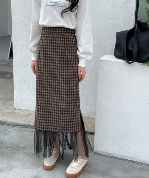 ABITOKYO（アビトーキョー）の「ハイウエストメッシュ切替チェック柄タイトスカート（スカート・レディース・グレー/ブラック/ブラウン・S/M）」の18枚目の写真