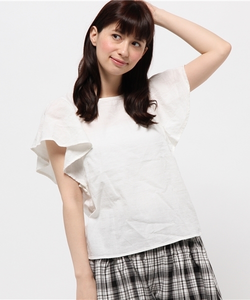 Kastane（カスタネ）の「【Kastane】パナマ袖ギャザーブラウス（シャツ/ブラウス・レディース・ホワイト/レッド/ネイビー・FREE）」の4枚目の写真