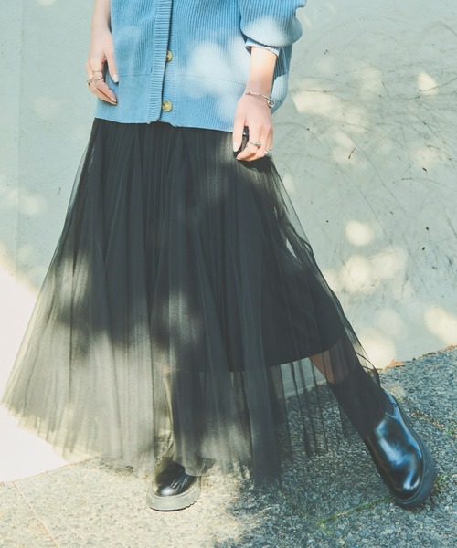 Aunt Marie's(アントマリーズ)の「チュールロングスカート(スカート・レディース・ブラック/ライトグレー/アイボリー・FREE)」の4枚目の写真
