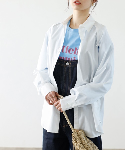 GeeRA(ジーラ)の「レイヤード風デザインシャツ(シャツ/ブラウス・レディース・オレンジ/ネイビー/ライトブルー/オフホワイト・MEDIUM)」の6枚目の写真