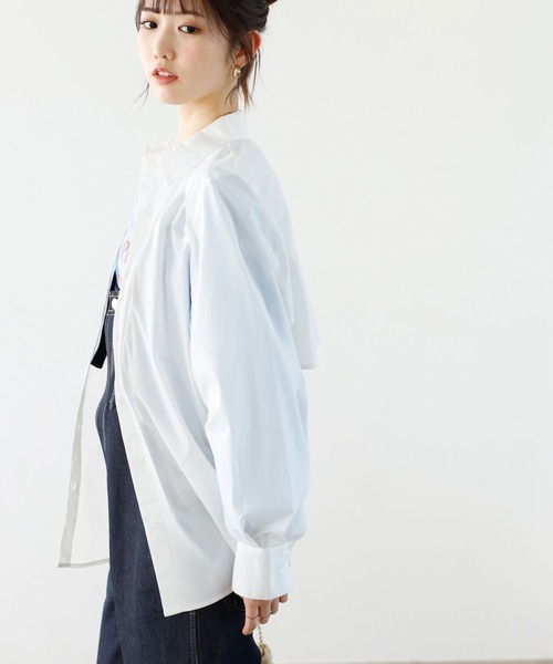 GeeRA(ジーラ)の「レイヤード風デザインシャツ(シャツ/ブラウス・レディース・オレンジ/ネイビー/ライトブルー/オフホワイト・MEDIUM)」の7枚目の写真