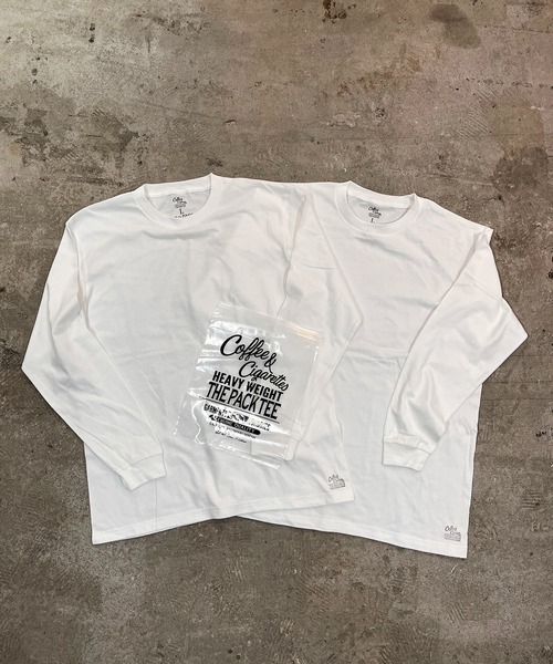 Coffee & Cigarettes(コーヒーアンドシガレッツ)の「2-【2枚組】HEAVY COTTON LONG SLEEVE 2PACK TEE(ヘビーコットンロングスリーブ2パックティー)ベーシックなアメカジスタイル(Tシャツ/カットソー・メンズ・ヘザーグレー/ホワイト/ブラック・SMALL/MEDIUM/LARGE/X-LARGE)」の2枚目の写真